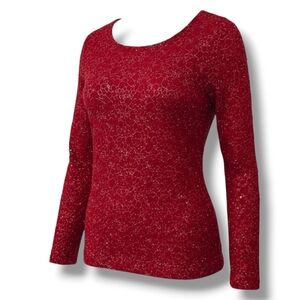 JLO Jennifer Lopez Women’s Burgundy Metallic Long Sleeve V-Back Pullover Sweater